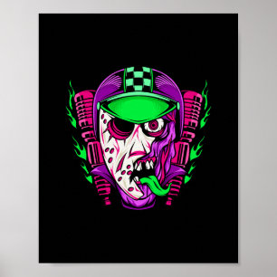 Poster Conception de motard horreur néon Zombie Rider