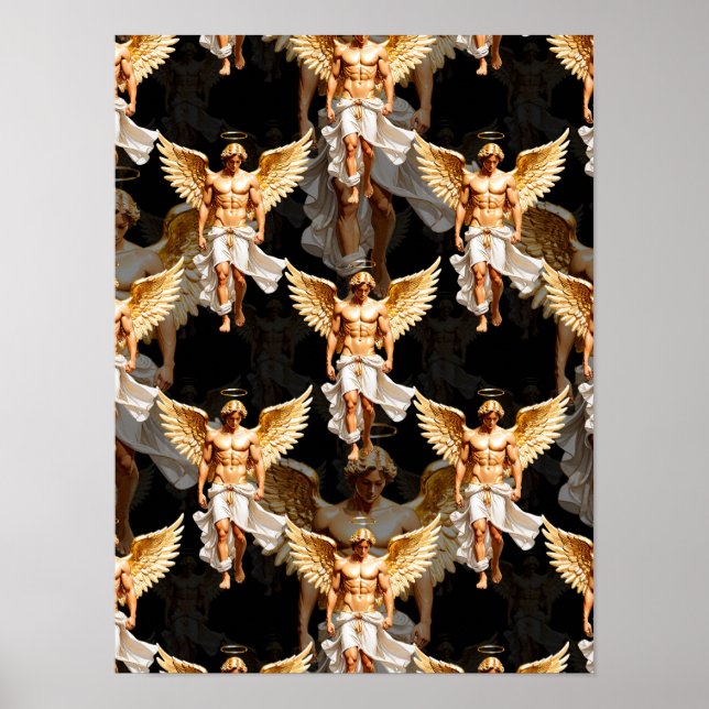 Poster Conception de motif d'anges dorés célestes  (Devant)