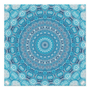 Poster Conception de motif mandala bleu et blanc