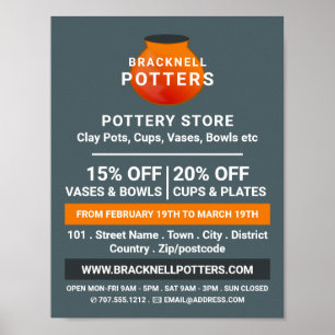Poster Conception de pot en terre, magasin de poterie, pu
