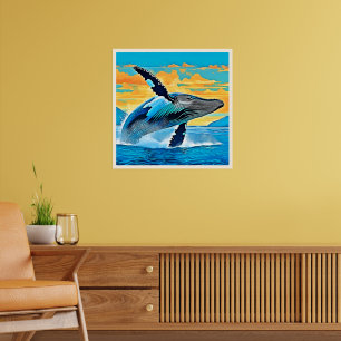 Poster Conception de saut de liberté océanique de baleine