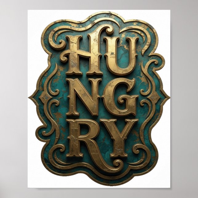 Poster Conception de slogan HUNGRY Or Propre (Devant)