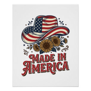 Poster Conception de t-shirt Chapeau de Cowboy Patriotiqu
