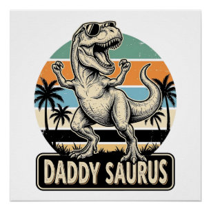 Poster Conception de t-shirt de dinosaure rétro Papa Saur