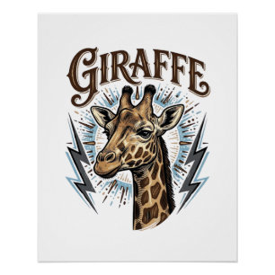 Poster Conception de T-Shirt Foudre Girafe Gravée Vintage
