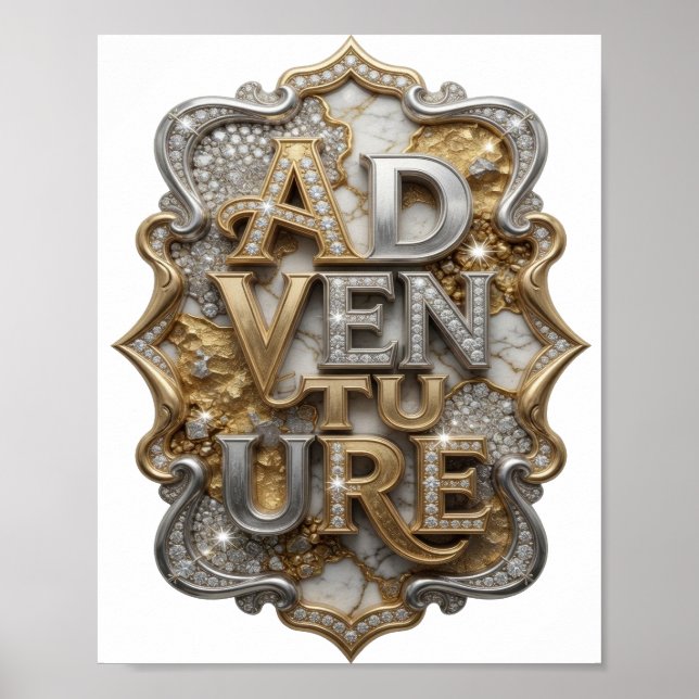 Poster Conception de texte AVENTURE argentée Snappy (Devant)