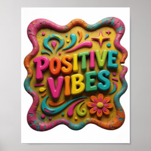 Poster Conception de texte frappante rose VIBES POSITIVES