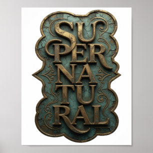 Poster Conception de texte SUPER NATUREL en or élégant