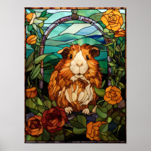 Poster Conception de vitrail avec cochon d'Inde parmi les