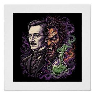 Poster Conception d'horreur à visage divisé de Jekyll et