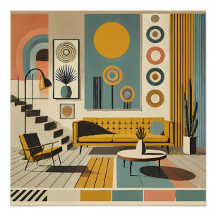 Poster Conception d'intérieur de milieu de siècle Salon d