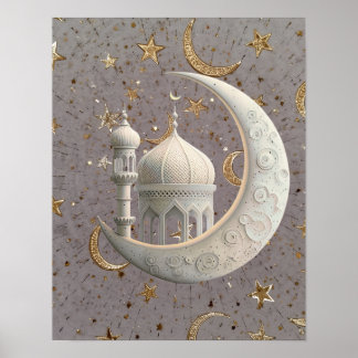 Poster Conception élégante de Ramadan en 3D avec croissan
