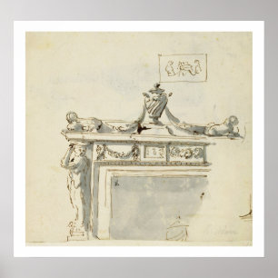 Poster Conception esquissée pour une cheminée (stylo et e