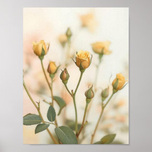 Poster Conception Florale de Boutons de Rose Jaune Doux