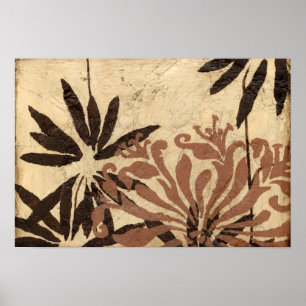 Poster Conception florale de pochoir avec le feuille