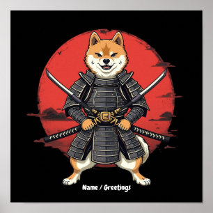 Poster Conception graphique de Shiba Inu Samurai d'art ja