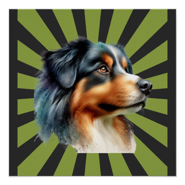 Poster Conception graphique rétro Border Collie Sunburst (Devant)