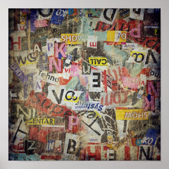 Poster Conception moderne de lettres de journaux déchirée (Devant)