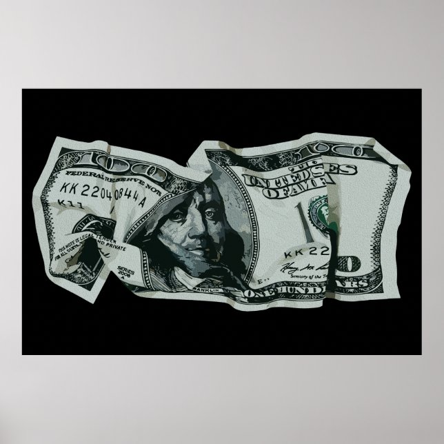 Poster Conception moderne d'un billet de 100 $ froissé (Devant)
