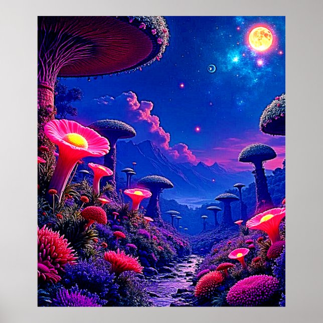 Poster Conception nocturne de la forêt de champignons enc (Devant)