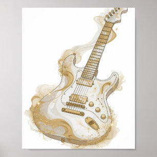 Poster Conception personnalisée de guitare dorée argentée