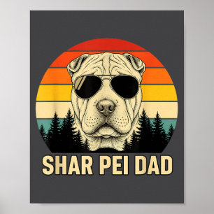Poster Conception Rétro de Père Shar Pei au Coucher du So