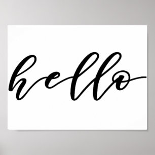 Poster Conception simple de bonjour en beau manuscrit de