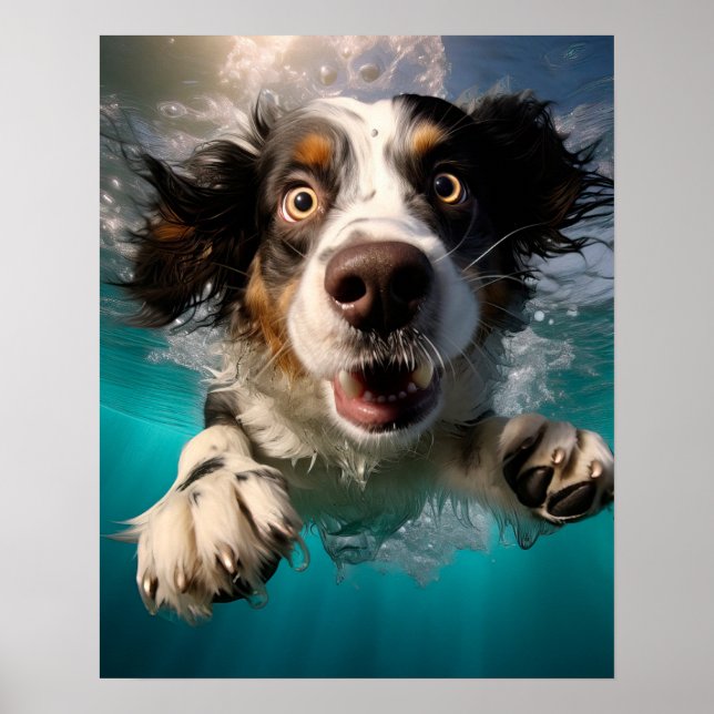 Poster Conception sous-marine de la nage de chien excitée (Devant)