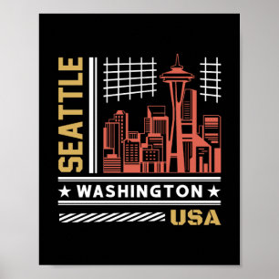 Poster Conception urbaine rétro de la skyline de Seattle