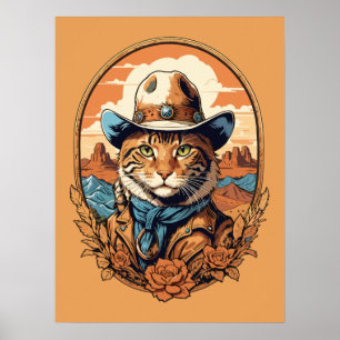 Poster Conception vintage de chats Cowboy