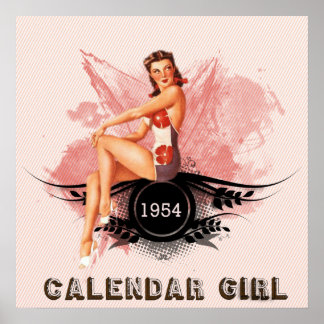Poster Conception Vintage du style Retro Calendar Girl Pi