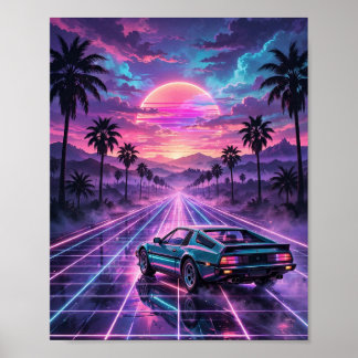 Poster Conduite de minuit — Voiture Rétro Synthwave