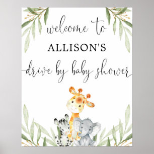 Poster Conduite par baby shower animaux mignons signe de 