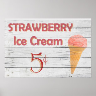 Poster Cône de crème glacée fraise