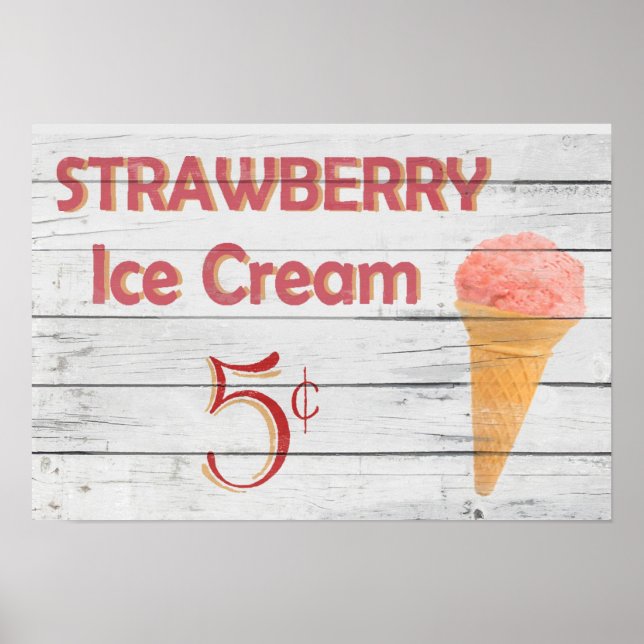 Poster Cône de crème glacée fraise (Devant)