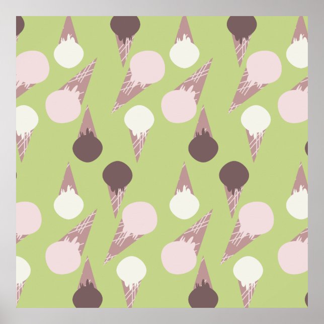 Poster Cône de Glace Vert Motif (Devant)