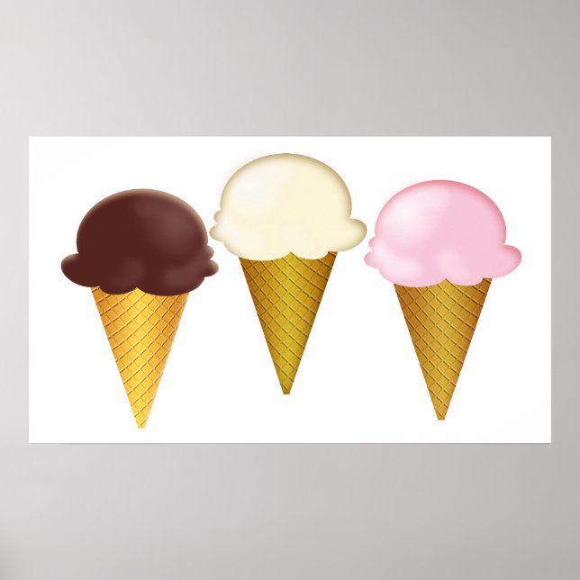 Poster Cones de crème glacée au chocolat, à la vanille et (Devant)