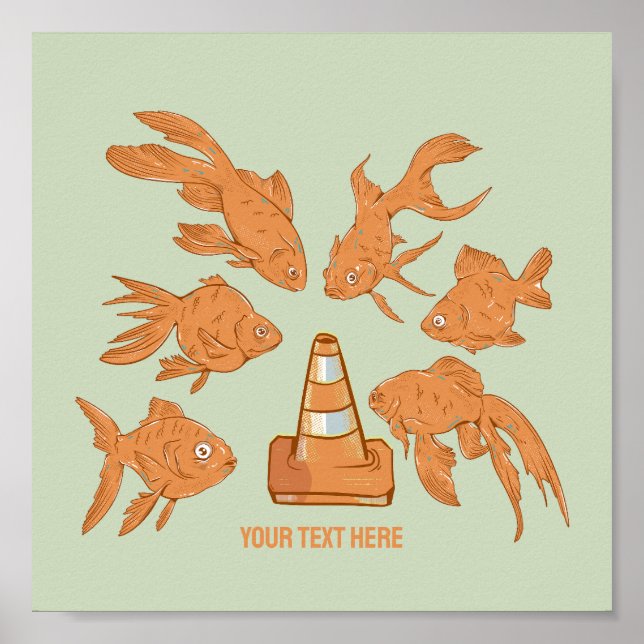 Poster Cônes de la route et poisson rouge orange (Devant)