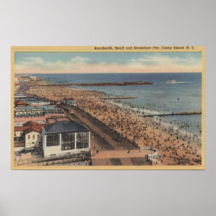 Poster Coney Island, New York - promenade, plage