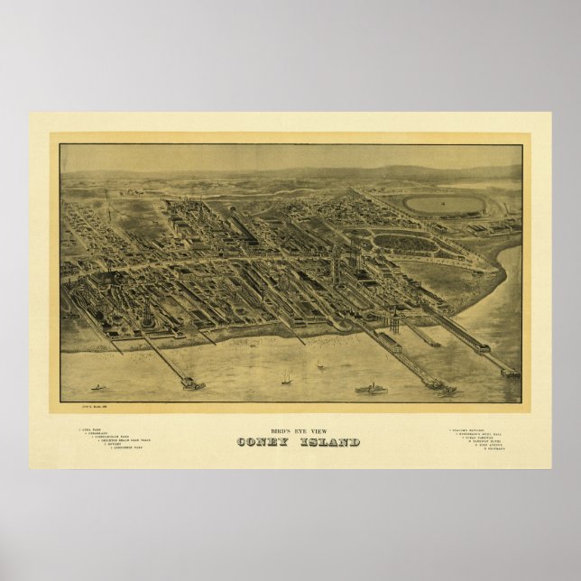 Poster Coney Island NY 1906, Old Print (Devant)