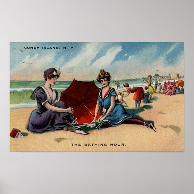 Poster Coney Island NY 1909 Beach Scene (Devant)