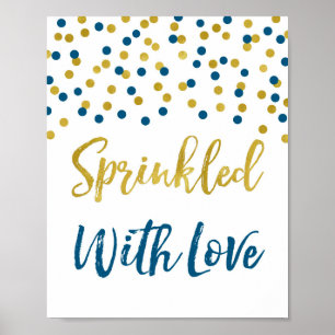 Poster Confetti Bleu de la Marine d'or saupoudré avec sig