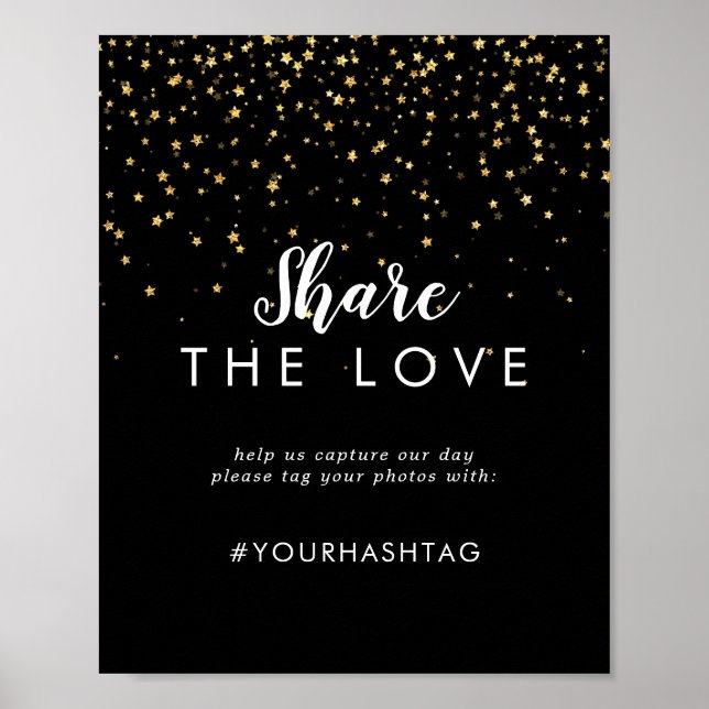Poster Confetti d'or | Black Share the Love Sign (Devant)