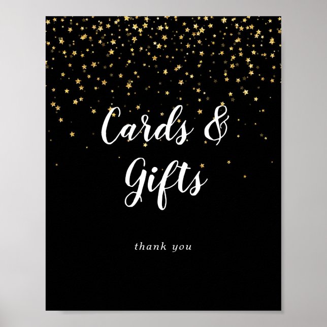 Poster Confetti d'or | Carte de mariage noire et signe ca (Devant)
