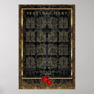Poster Confetti d'or et Damas noir - Carte de siège