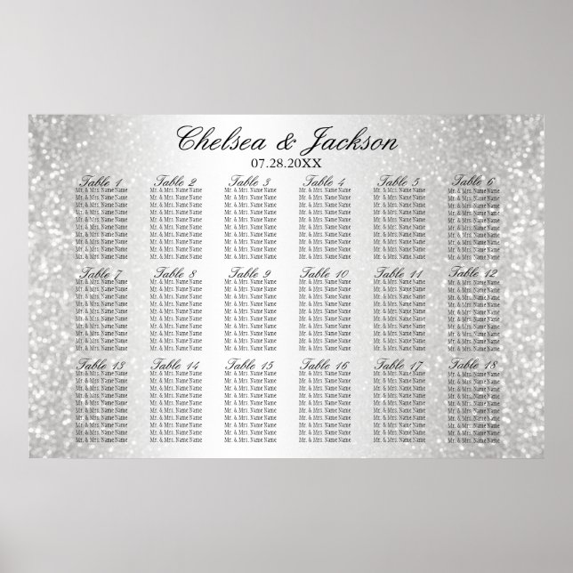 Poster Confetti en argent et blanc - 18 places (Devant)