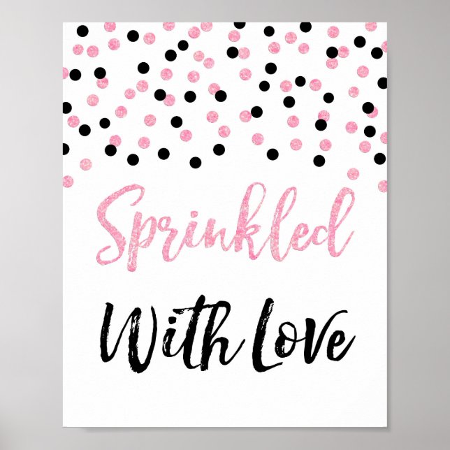Poster Confetti noir rose saupoudrée d'un signe d'amour (Devant)