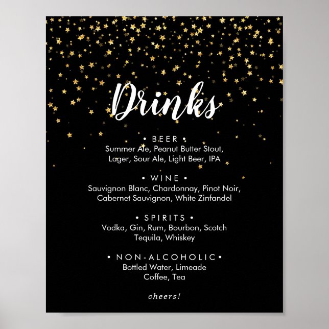 Poster Confettis dorés | Panneau de menu de boissons de m (Devant)