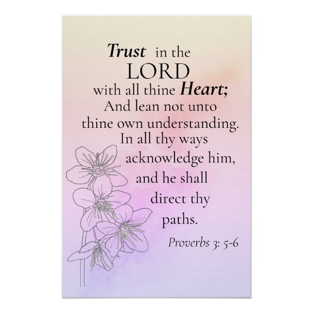 Poster Confiance dans le Seigneur Bible Verse Floral Aqua (Devant)