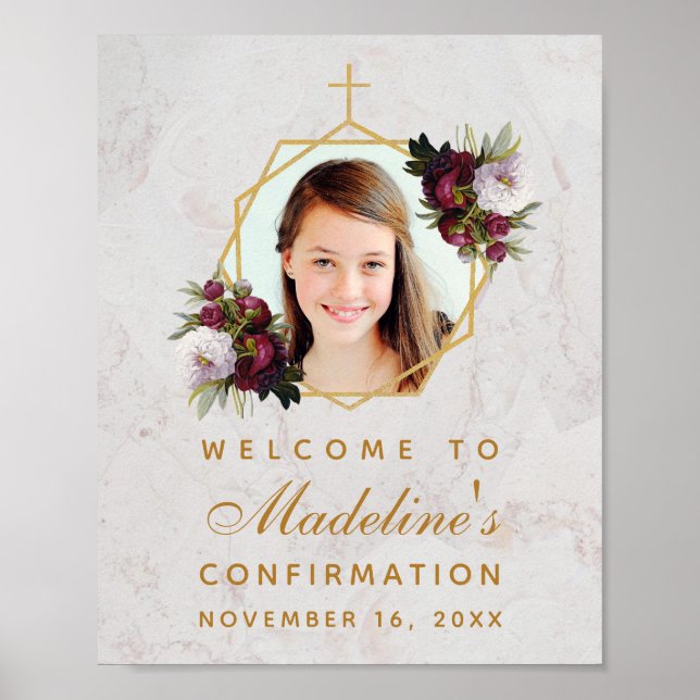 Poster Confirmation Girl Photo Burgundy Peonies Floral Po (Devant)
